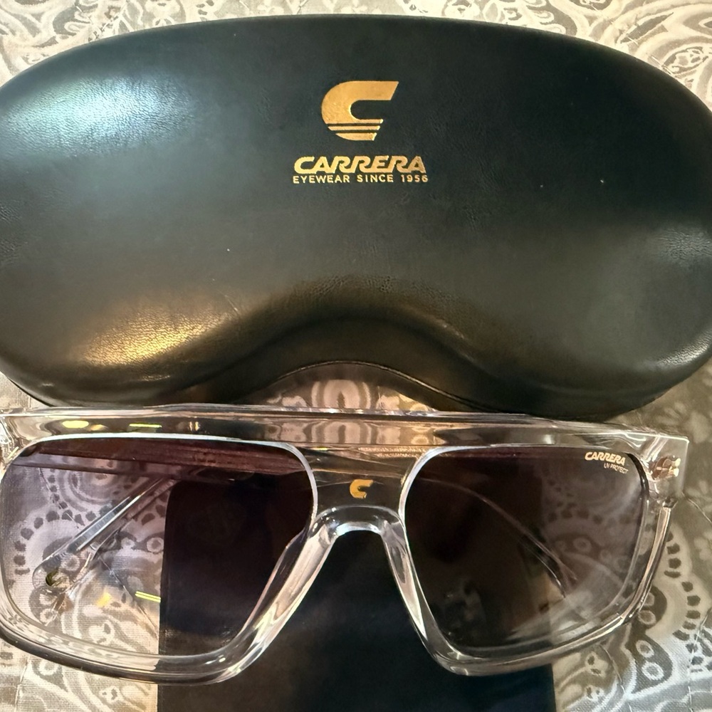 Carrera crystal clear, gold gradient, Italian Sunglasses with Blue lens